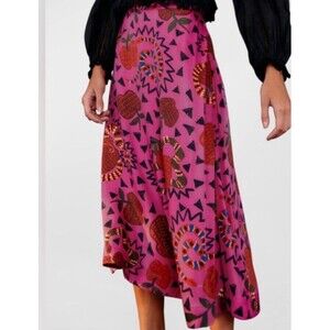 Farm Rio Snake Fruit Print Hot Pink Viscose Midi Skirt, Size XS